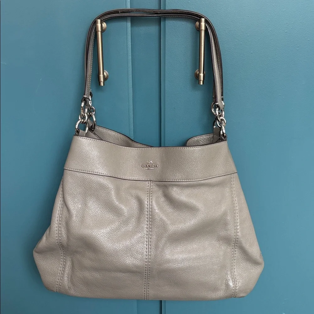 COACH Lexy Fog (Gray) Pebble Leather 3 Compartment Shoulder Bag #F27593 - Picture 1 of 16
